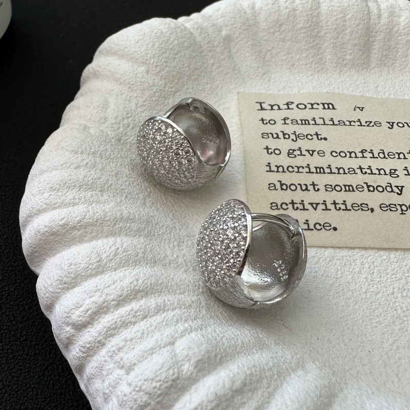 925银耳饰 轻奢意大利拉丝锆石圆形球球耳扣时尚基础轻奢圆球耳环