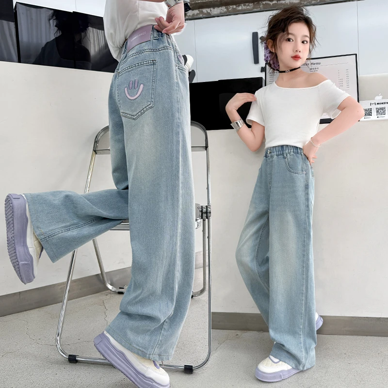 女童裤子夏季薄款洋气中大童百搭休闲裤直筒牛仔裤儿童夏装阔腿裤