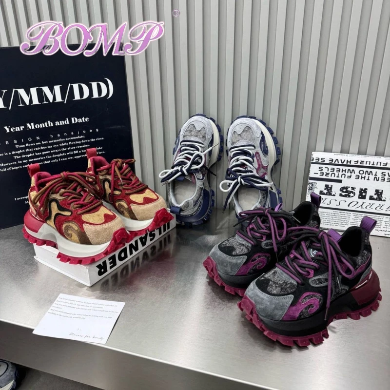 BOMP韩版厚底增高休闲鞋子女2025秋季新款轻便百搭运动时尚休闲鞋