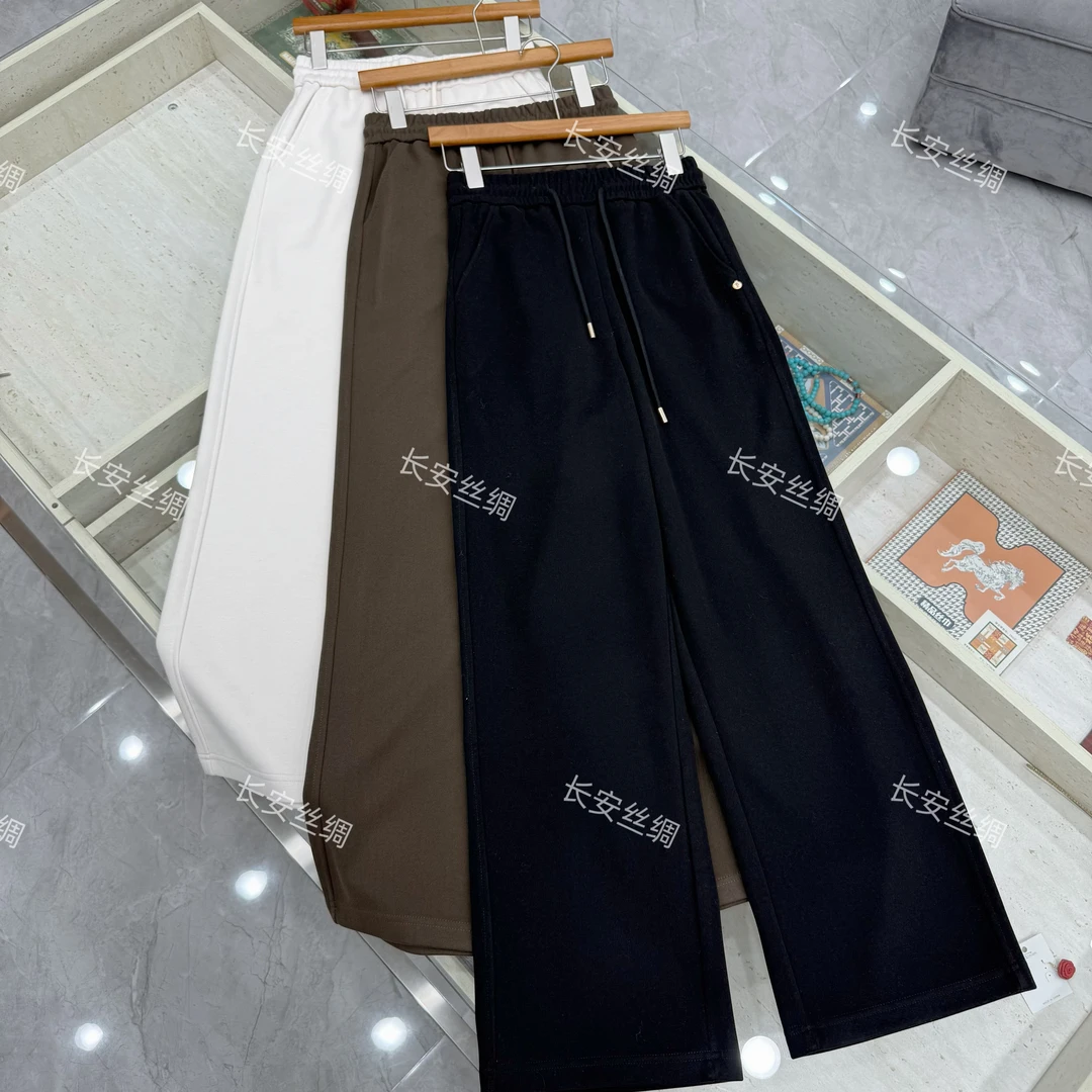 【长安】冬季新款加厚羊毛抽绳松紧腰直筒裤女