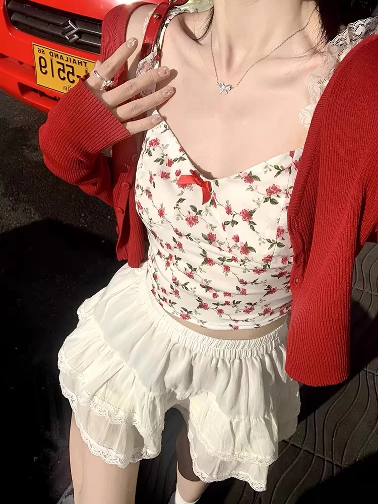 17306纯欲甜辣妹上衣女碎花吊带高级感