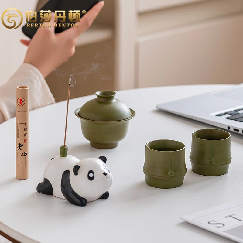 BERTHA DENTON/伯莎丹顿熊猫功夫茶具套装创意商务便携式陶瓷茶具