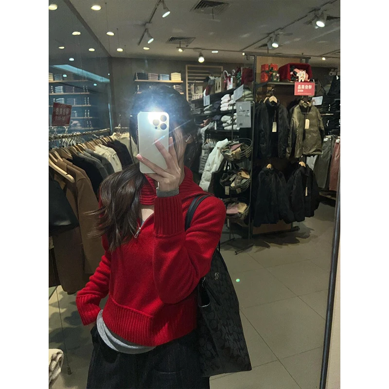 高级感时尚过年喜庆红色软糯舒适透气长袖针织衫高腰垂感休闲长裤