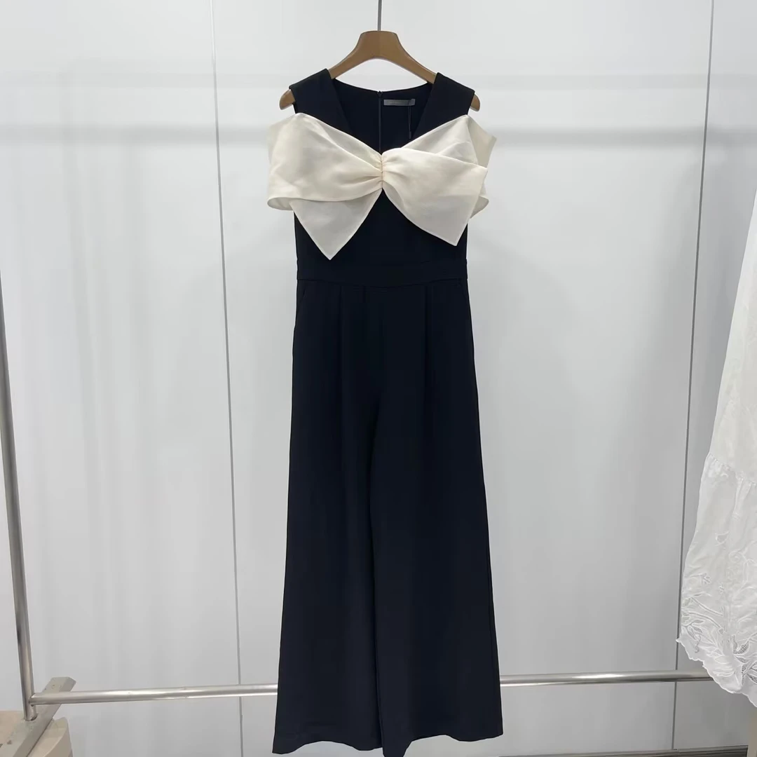 艾诺丝商场同款夏季新款法式常规连体衣洋气薄款连体裤蝴蝶结系带