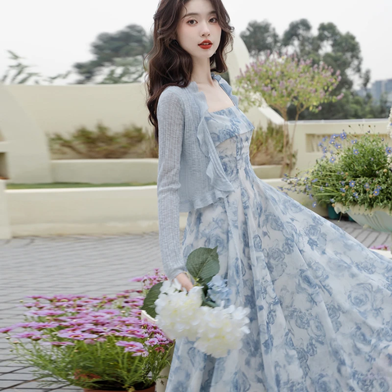 【婷婷专属】【两件套】2025新款开衫搭配吊带连衣裙仙气超仙森系1140