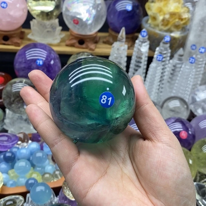 果***园石材天然萤石球摆件