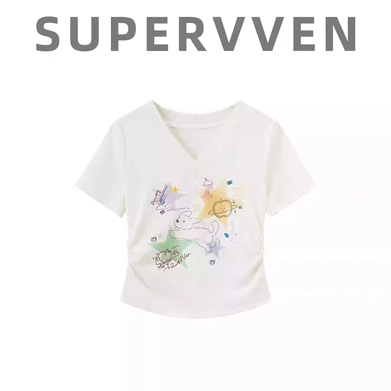 超级文 春日凝妆裸感果冻手绘印花T恤