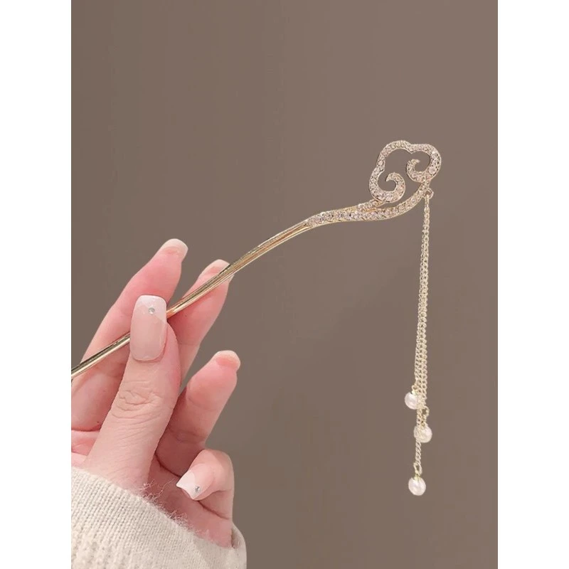 迎龙腾云！祥云流苏发簪！水钻高级感盘发簪子古风发钗步摇头饰女