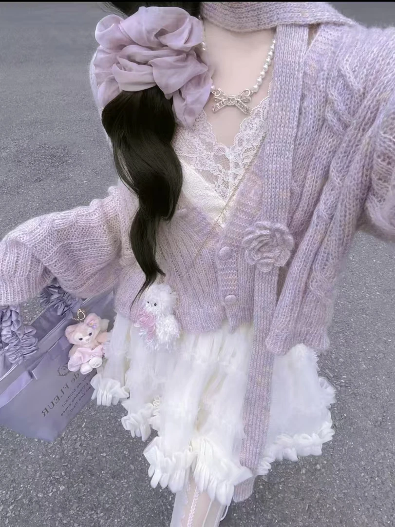 E001-100冬季新款浪漫甜美可爱开衫毛衣（不是主图以直播间为准）