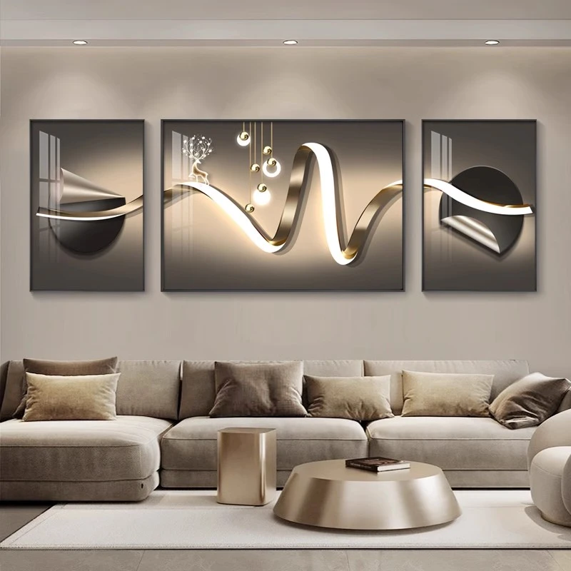 轻奢客厅装饰画沙发背景墙挂画高级感大气三联画简约现代抽象壁画