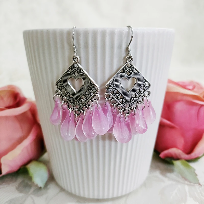 铜合金玻璃耳饰 民族风复古气质吊坠耳环2880