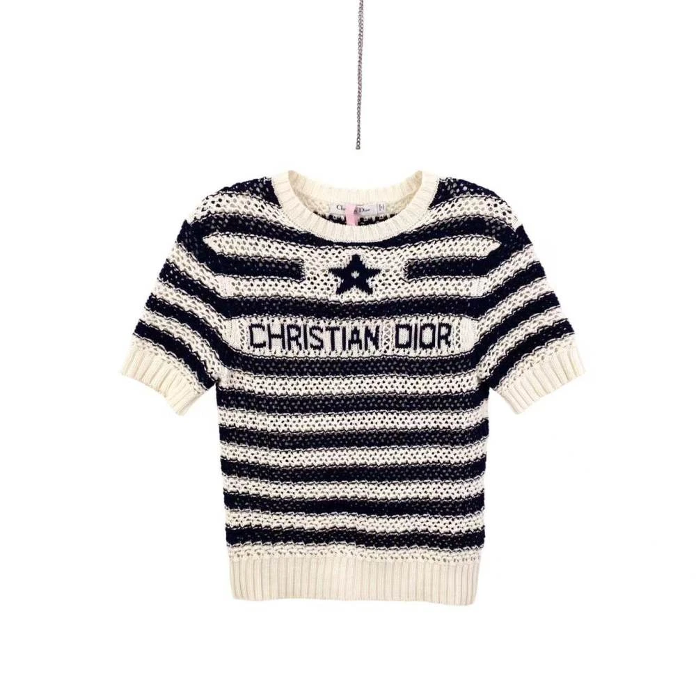99新 DIOR/迪奥 qq415 24ss字母logo条纹针织短袖 36码