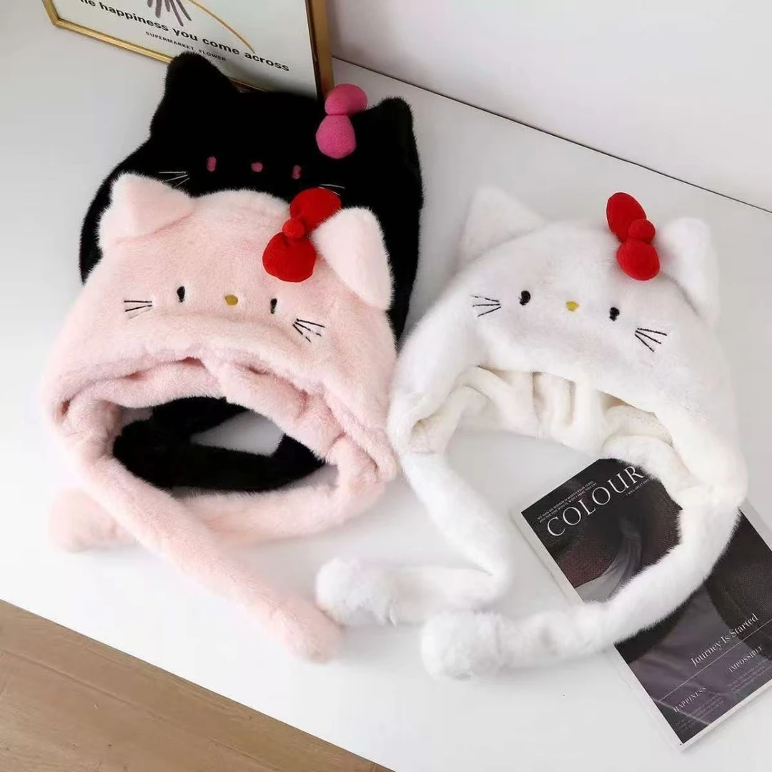 冬季可爱萌趣毛绒帽子围巾手套三合一可当包包两用保暖显脸小