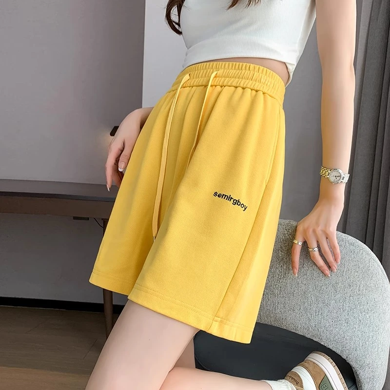 宽松休闲运动短裤女2025年新款高腰时尚刺绣百搭薄款五分中裤子女