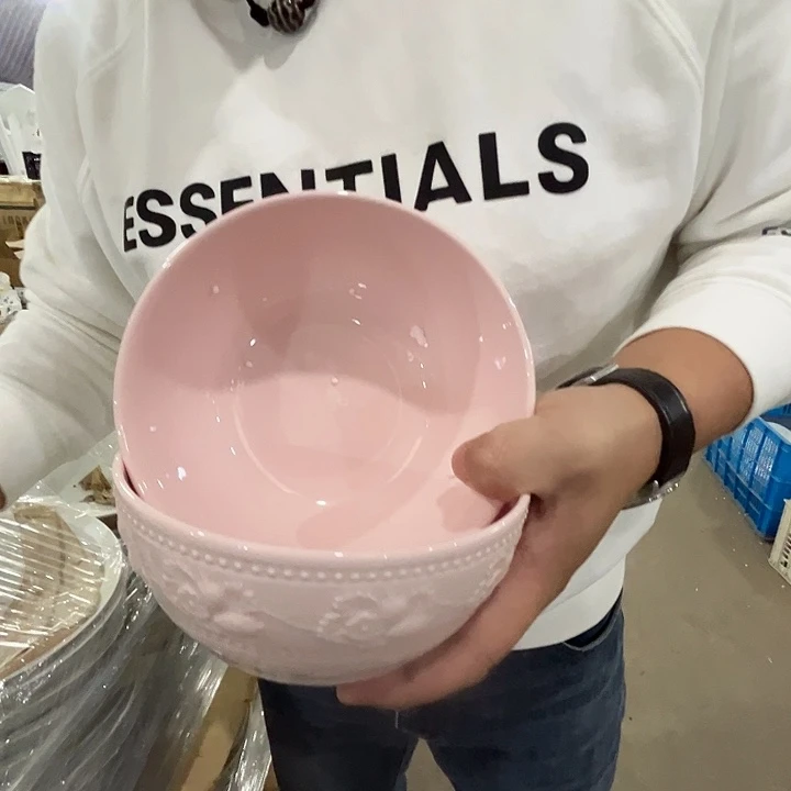 瓷片景德镇陶瓷红嘻嘻面碗6寸2只