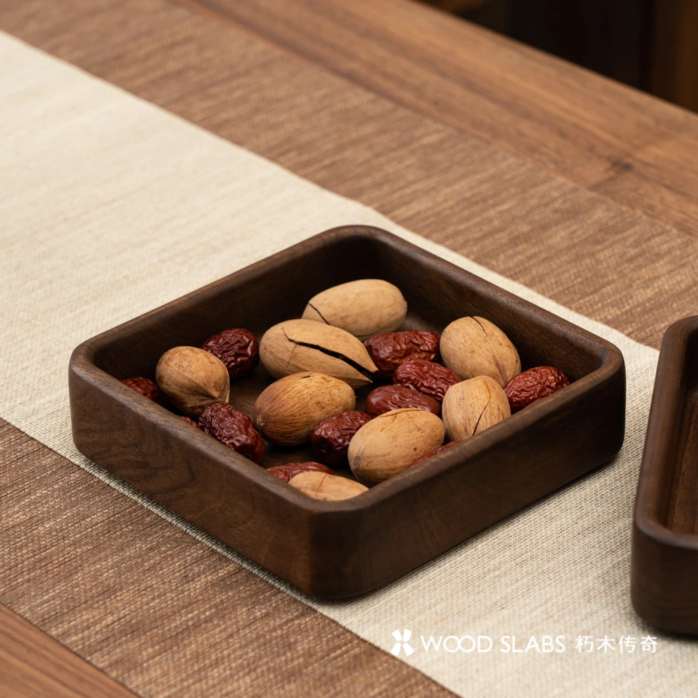 简约方钵点心盘 原木托盘糕点坚果方钵干果盒收纳盒