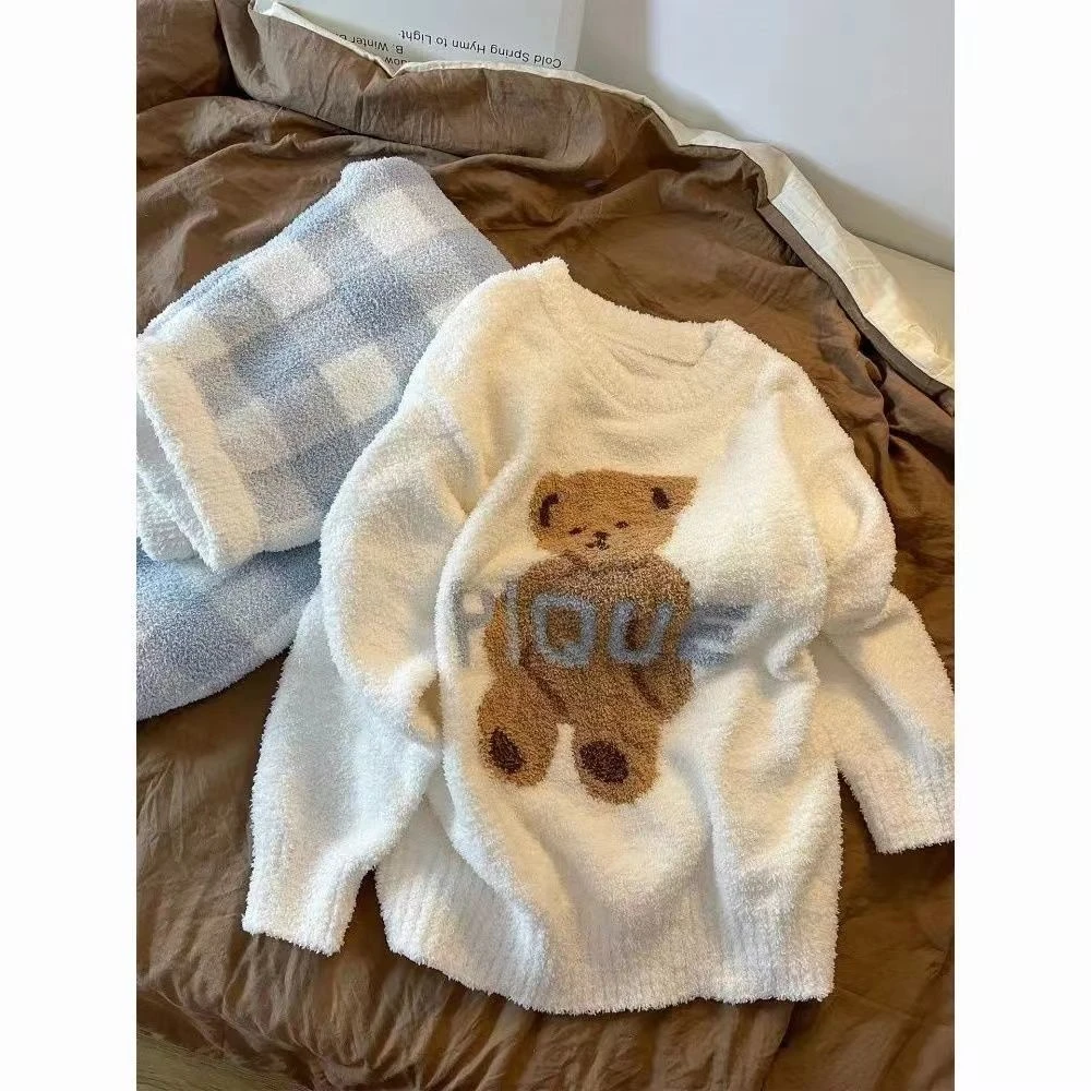 毛绒长袖加绒加厚秋冬季保暖卫衣圆领宽松百搭小众慵懒风韩版ins