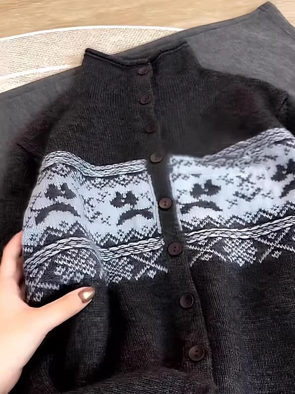 慵懒高级感减龄深灰色毛衣女春秋冬外穿针织开衫洋气