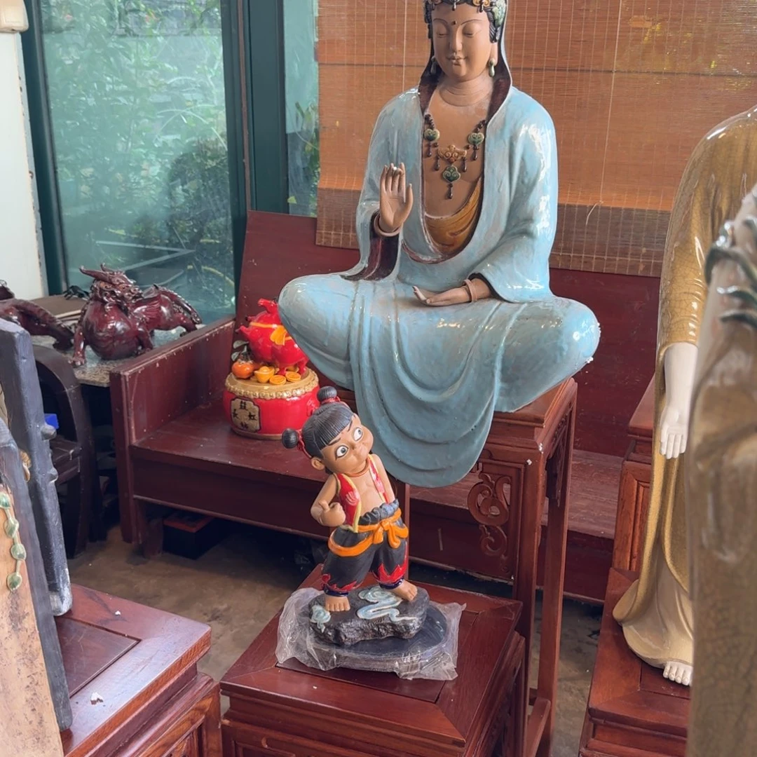 意***轩石湾窑陶瓷摆件哪咤