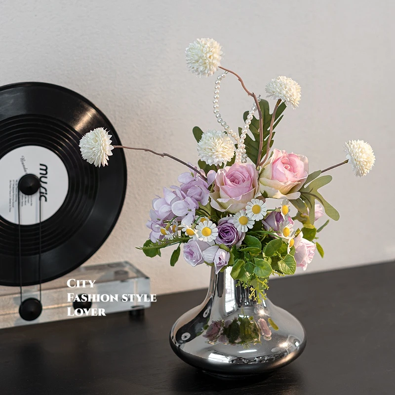 花梦醉银河 设计款玫瑰花仿真花假花套装摆件家居玄关茶几桌面花