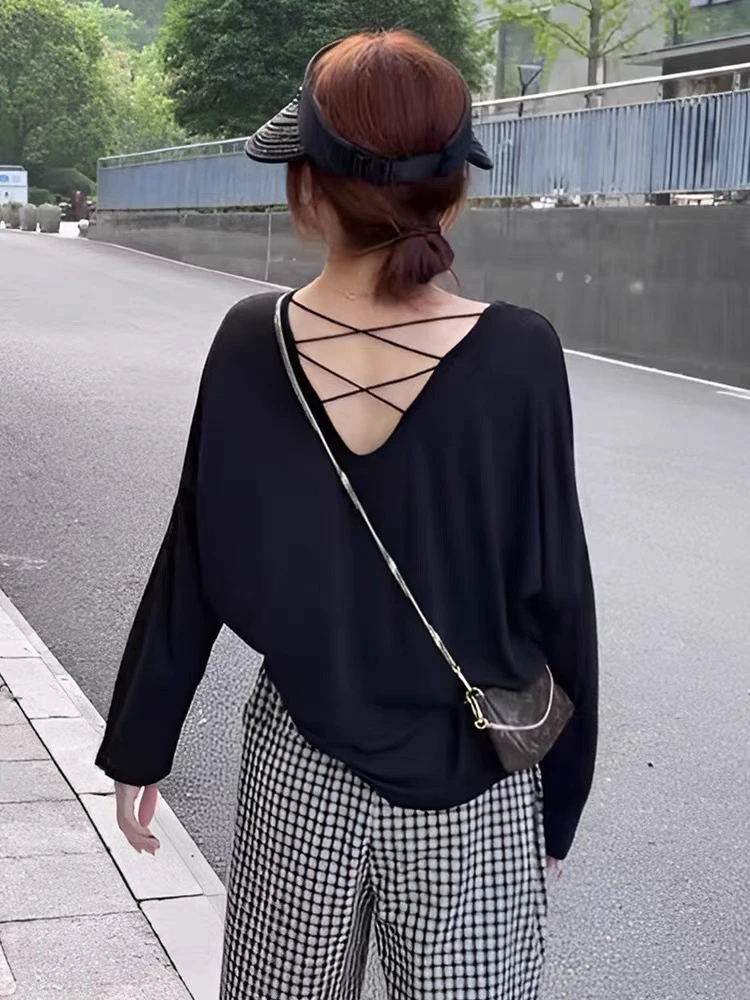 2025新款宽松轻薄款露背长袖防晒衣t恤女夏空调罩衫大码遮肉上衣