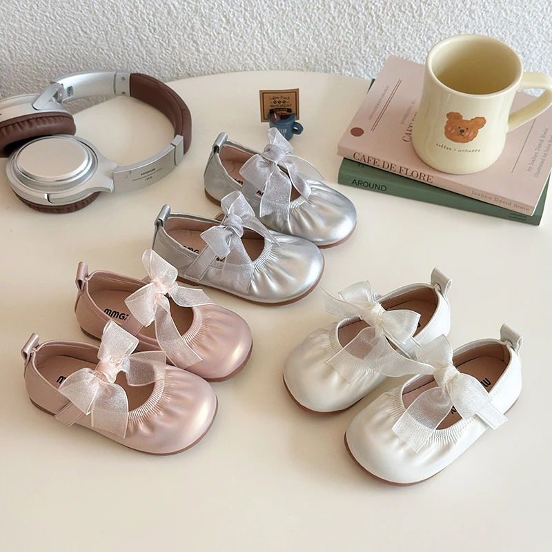 女童皮鞋2025春秋新款女孩软底洋气单鞋儿童蝴蝶结公主鞋宝宝鞋子