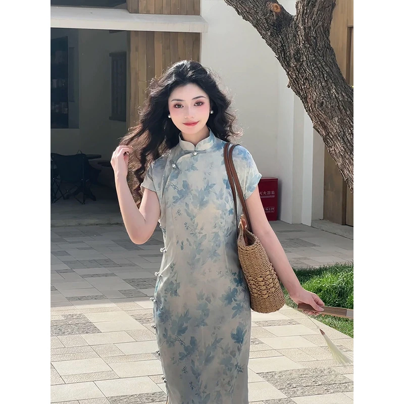 新中式【清梦】古法全开襟素雅小个子旗袍女夏2025新款中式连衣裙