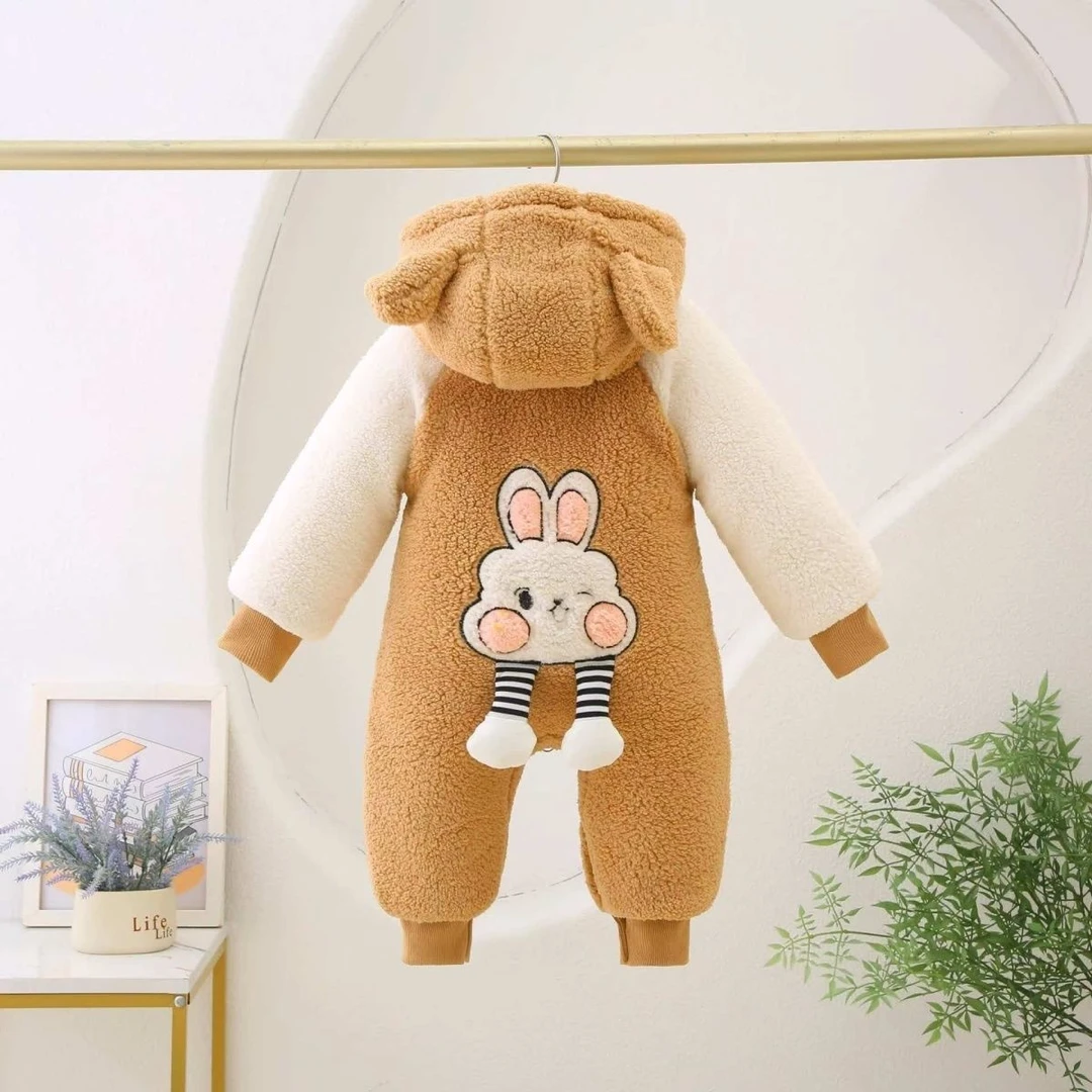 造型萌萌兔加绒加厚外出服连体衣
