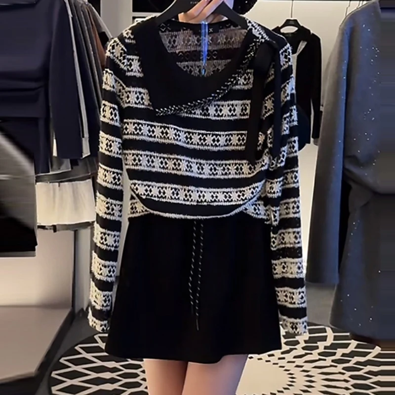 小香风静奢时尚套装裙女2025秋季新款条纹上衣半身短裙减龄两件套