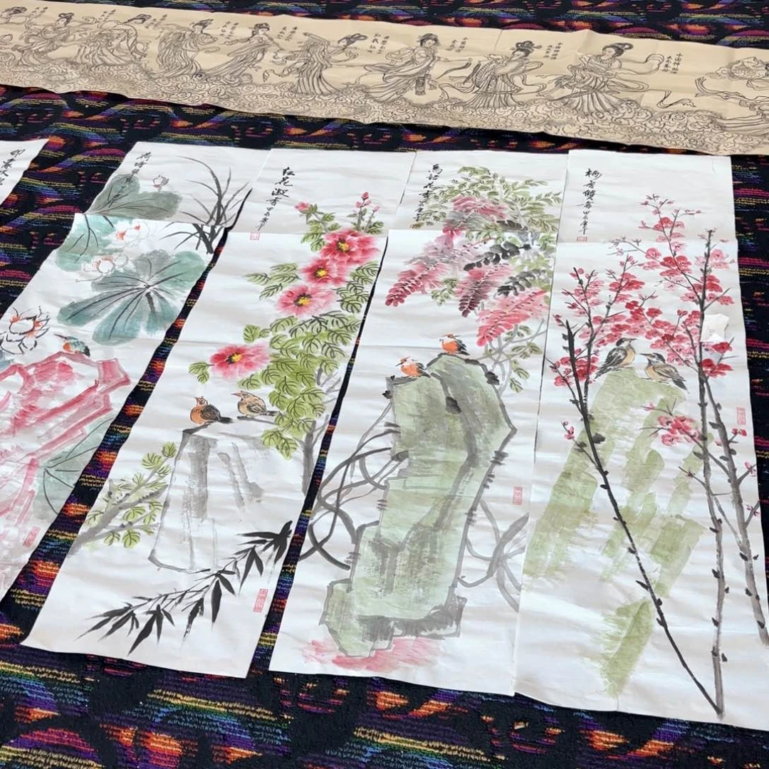 国画朱庆平4条屏花鸟马