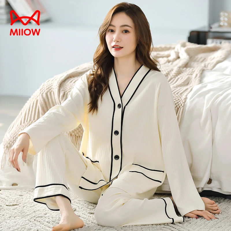 猫人经典睡衣女款爆款2025新款春秋纯棉长袖开衫大码高级感家居服