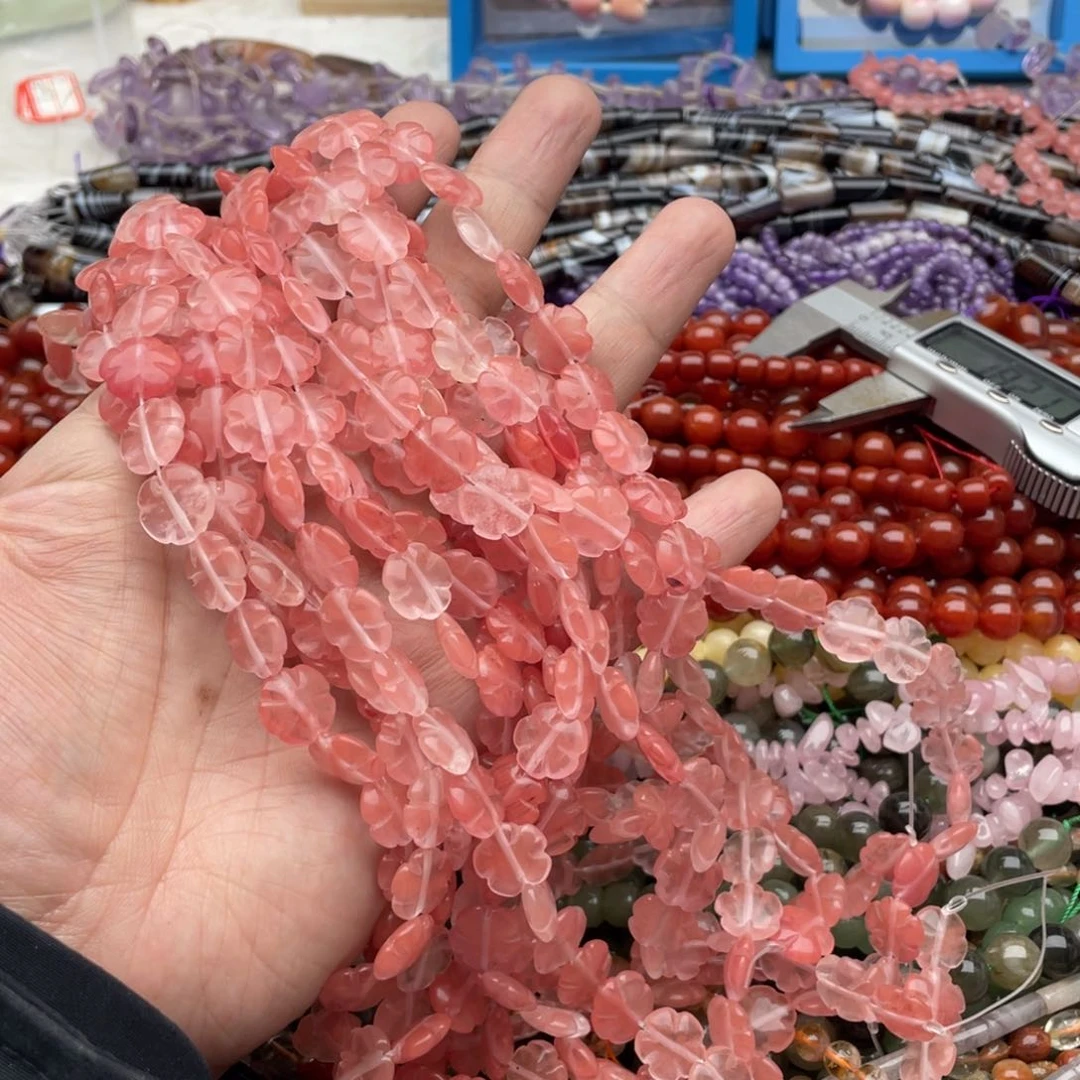 玛瑙/玉髓珠宝半成品未镶嵌一条装11.8mm西瓜晶五叶草