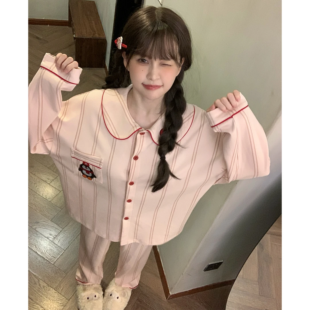 春秋季纯棉睡衣女款爆款2025新款大码可外穿高颜值长袖家居服套装