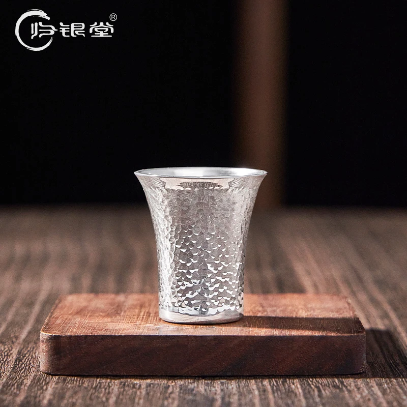 归银堂足银999亮面锦鳞锤纹酒杯马蹄杯酒具银器GS-ZYJB220501
