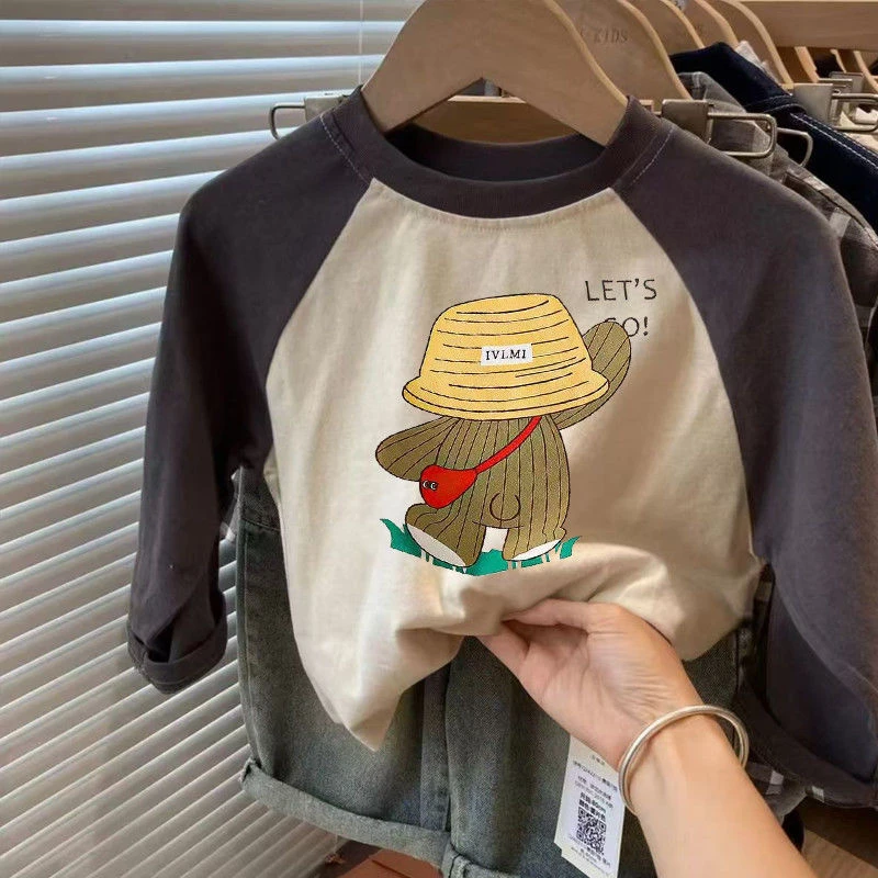 儿童春夏季纯棉长袖T恤宽松卡通印花韩版休闲男童圆领中小童上衣t