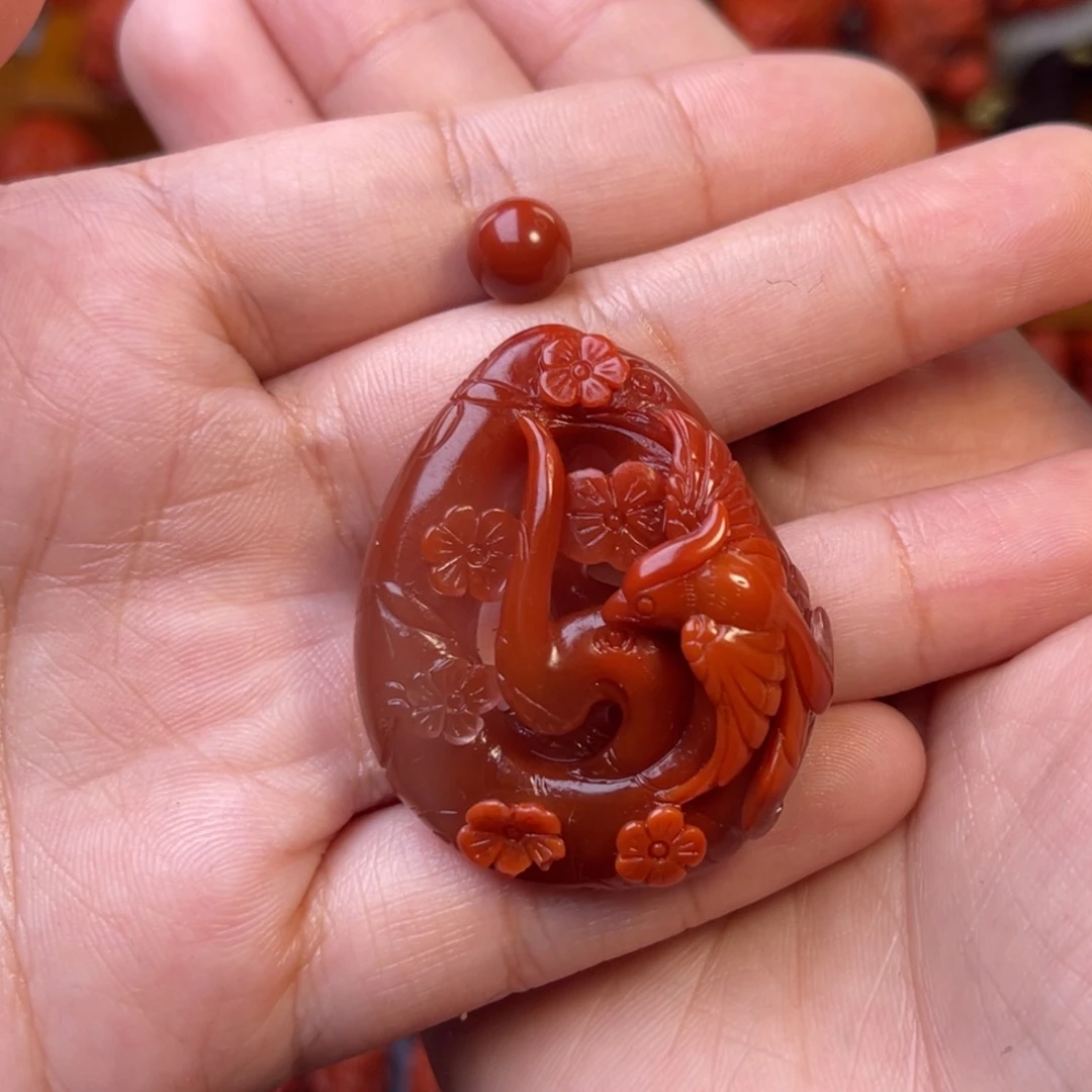 南红玛瑙未镶嵌川料瓦西精品喜上眉梢吊坠