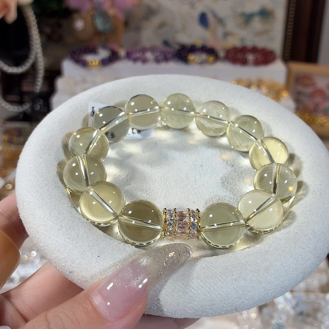 水晶手链未镶嵌净体斯里兰卡黄水手串15+