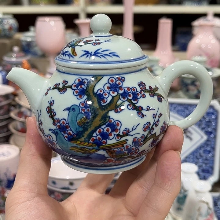 摆件景德镇陶瓷茶壶。绿。