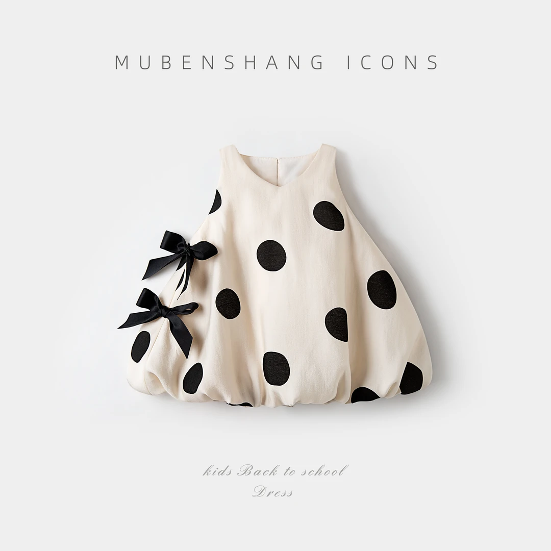 木本尚2025女童时髦洋气可爱无袖波点花苞裙