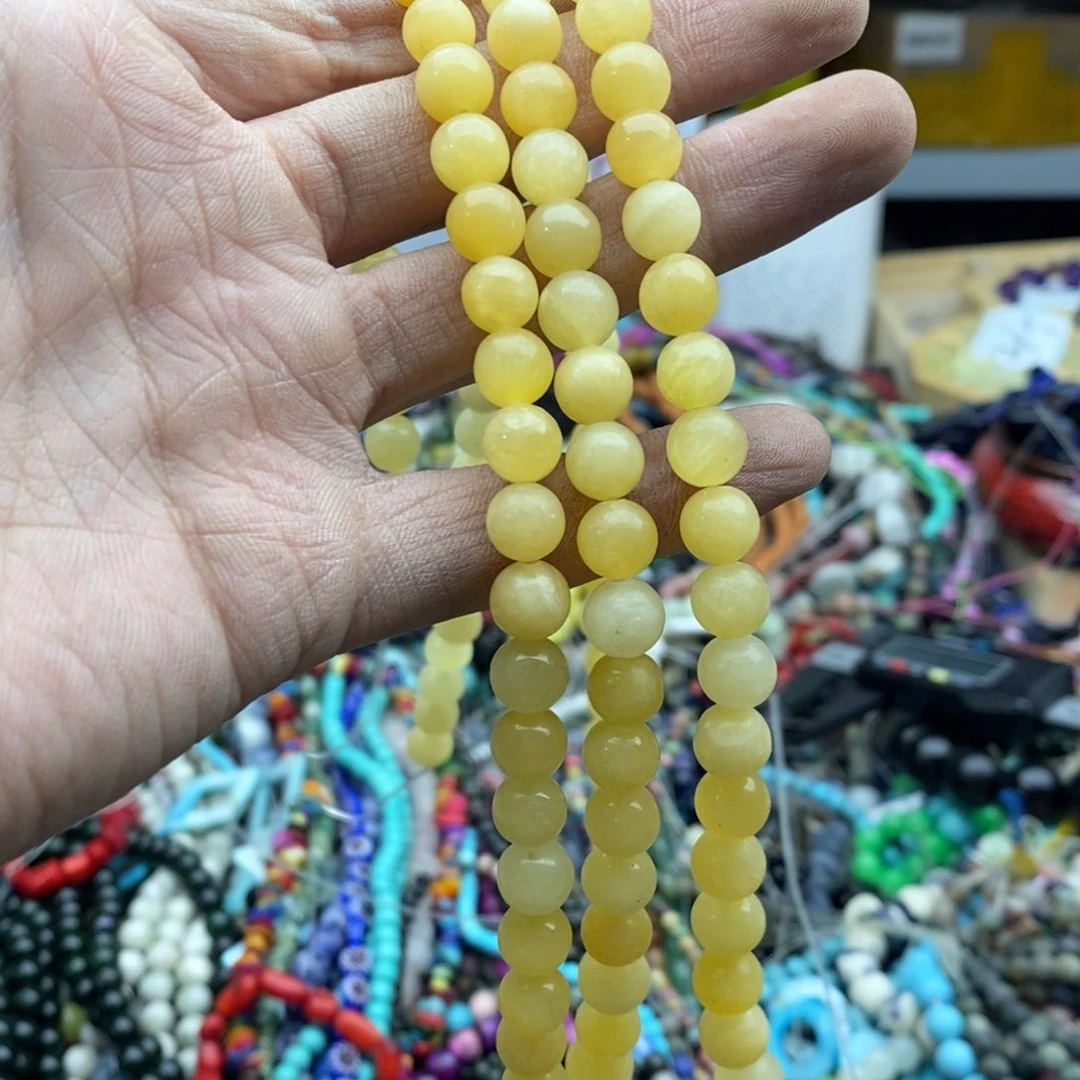 玛瑙/玉髓未镶嵌珠宝半成品一条天然8mm米黄玉