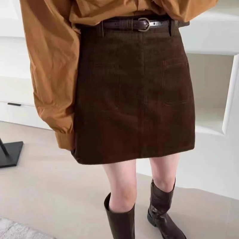 【1737】韩新款时尚辣妹高腰显瘦百搭灯芯绒半身裙