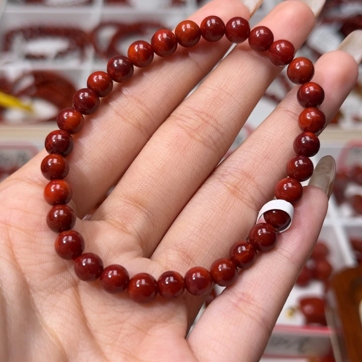南红玛瑙未镶嵌手链满肉牛血红手串6mm