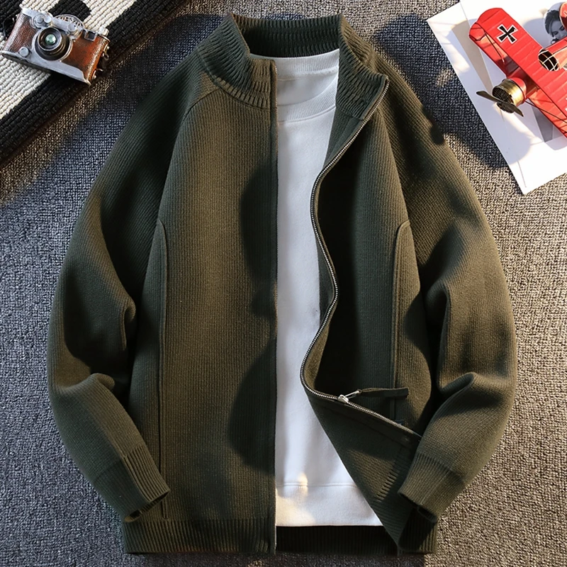 侨迪蒙拉潮牌秋季男士拉链针织开衫外套上衣立领毛衣加厚潮流夹克