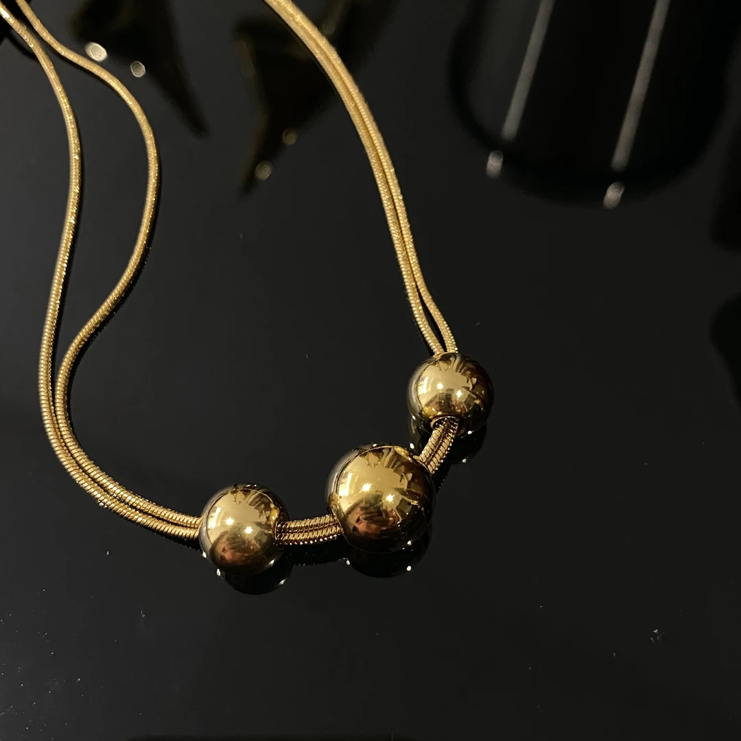 钛钢项链 三个珠珠球球项链双层毛衣链 AL305-6