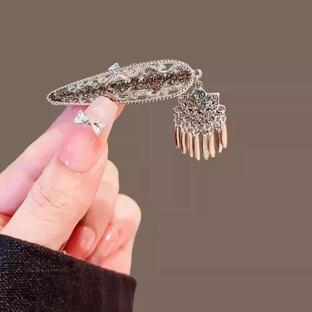 新中式流苏发夹女新款高级感金属发卡名族风侧边刘海夹碎发鸭嘴夹