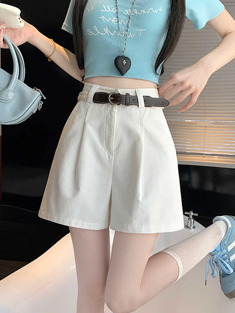 短裤高腰韩版宽松a字西装短裤女夏季2025新款显瘦直筒阔腿裤子