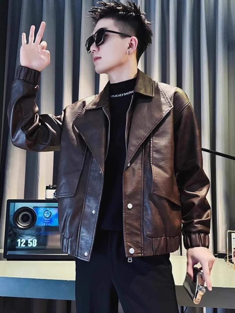 痞帅风皮衣男款韩版大翻领皮衣男款皮衣男款爆款2025新款