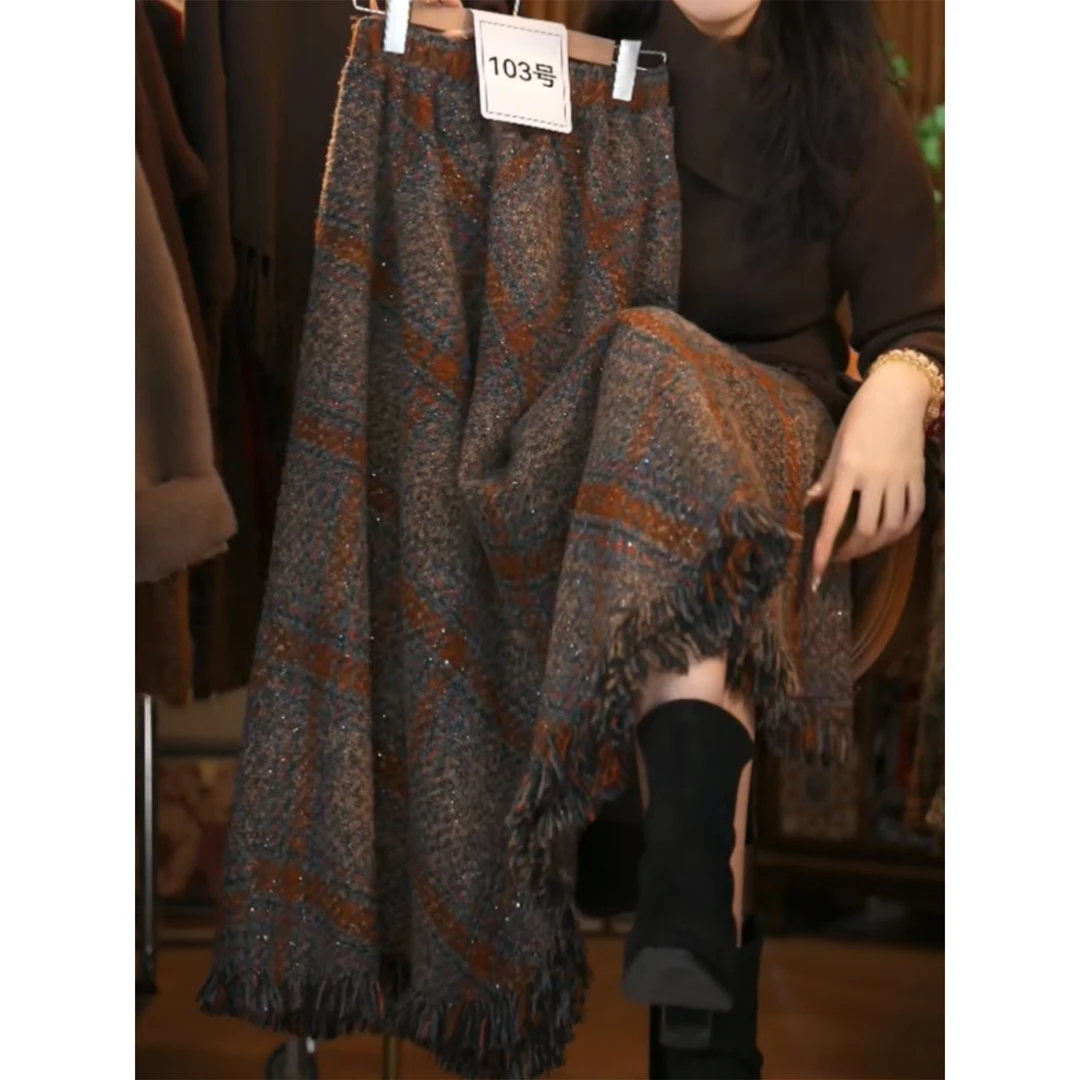 2025秋冬季新款复古时尚百搭气质显瘦小众中长半身裙A字大摆裙