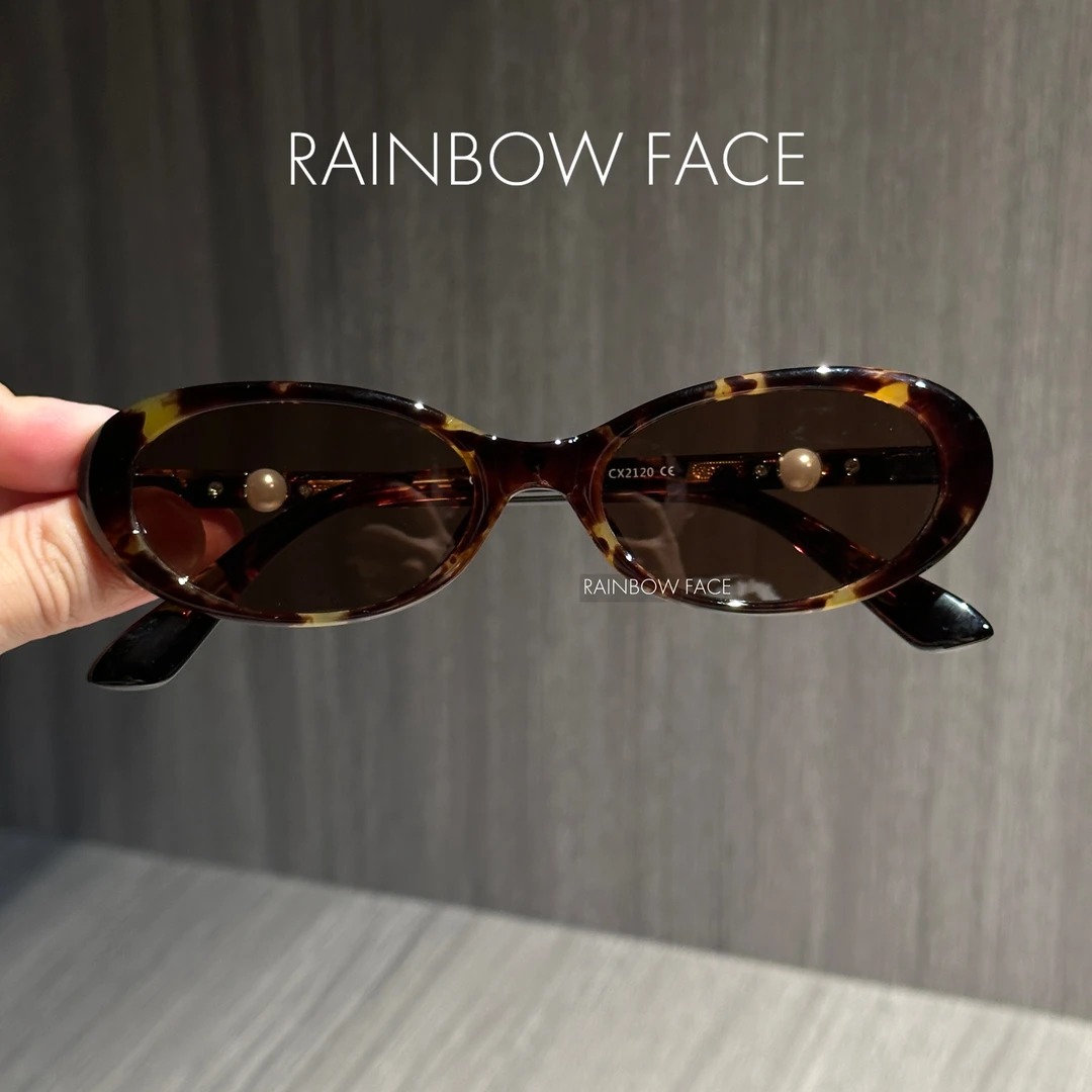 高品质透灰椭圆框猫眼偏光太阳墨镜可配近视度数珍珠镜腿设计墨镜