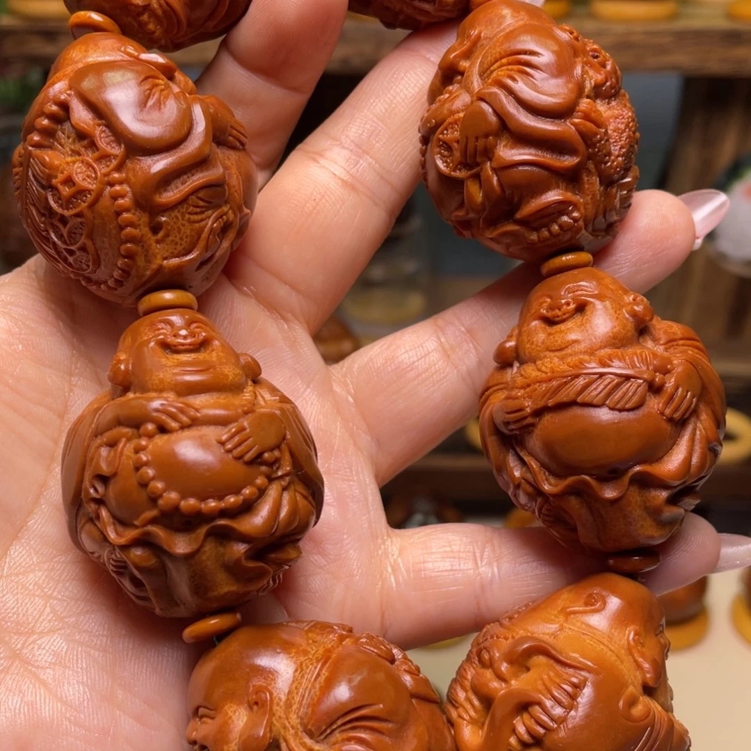 佛螺菩提吊坠李*瑞兽弥勒手持一条